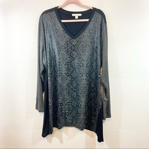 SEJOUR Animal Print Snakeskin Two Tone Colorblock Jersey Tunic Size 2X